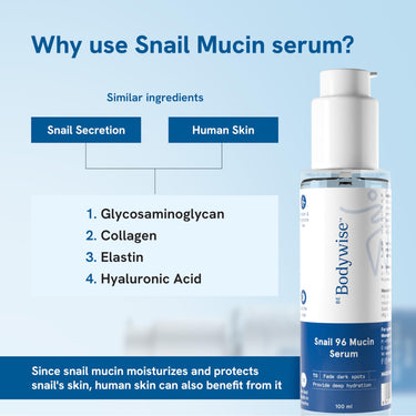 Be Bodywise Snail 96 Mucin 48Hrs Hydration 100ml | Sourced from Coast of Peru | Fights Signs of Aging | D-Panthenol & Aloe Vera |For All Skin types | Non-Comedogenic Formula